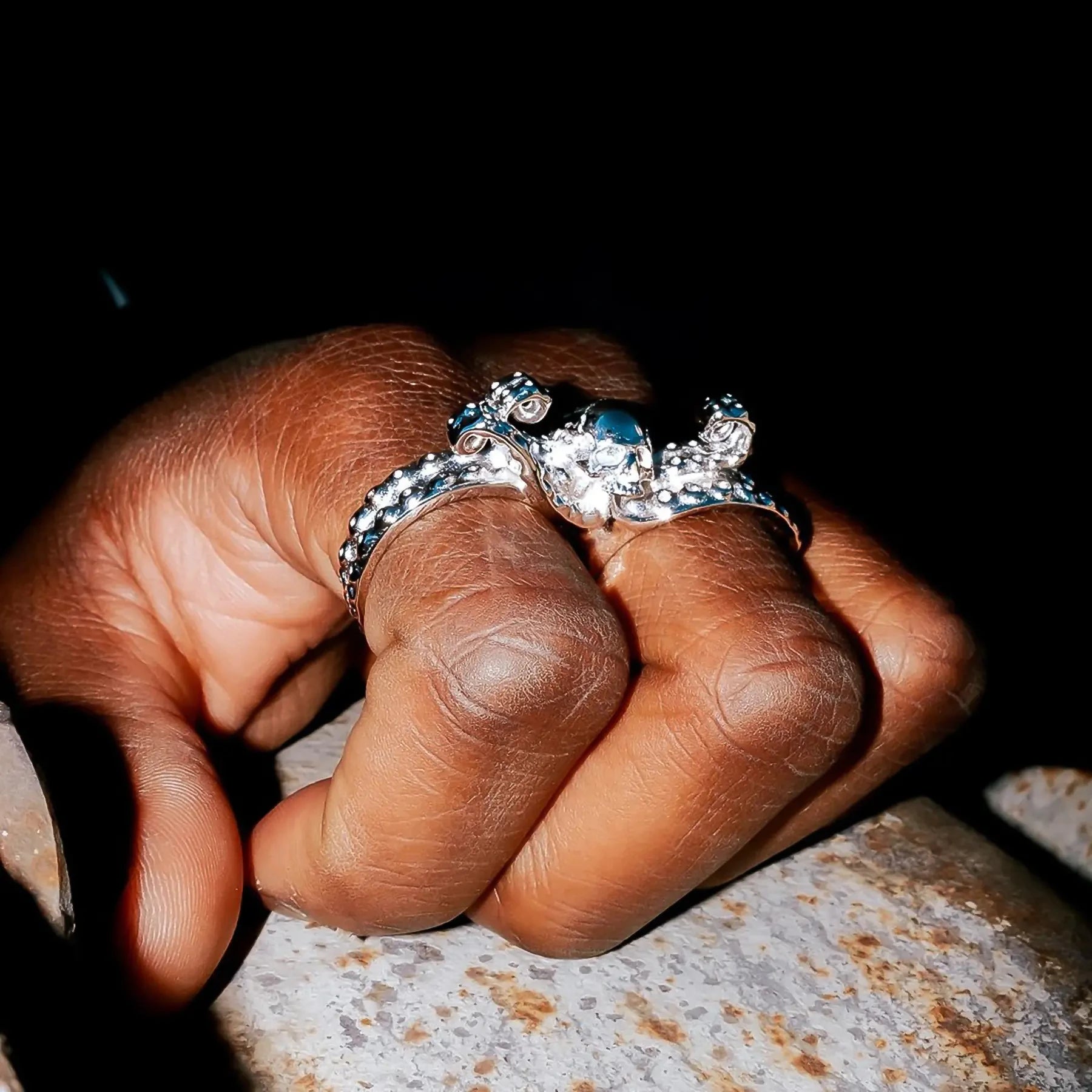 DOUBLE FINGER OCTOSKULL RING - Hard Jewelry™
