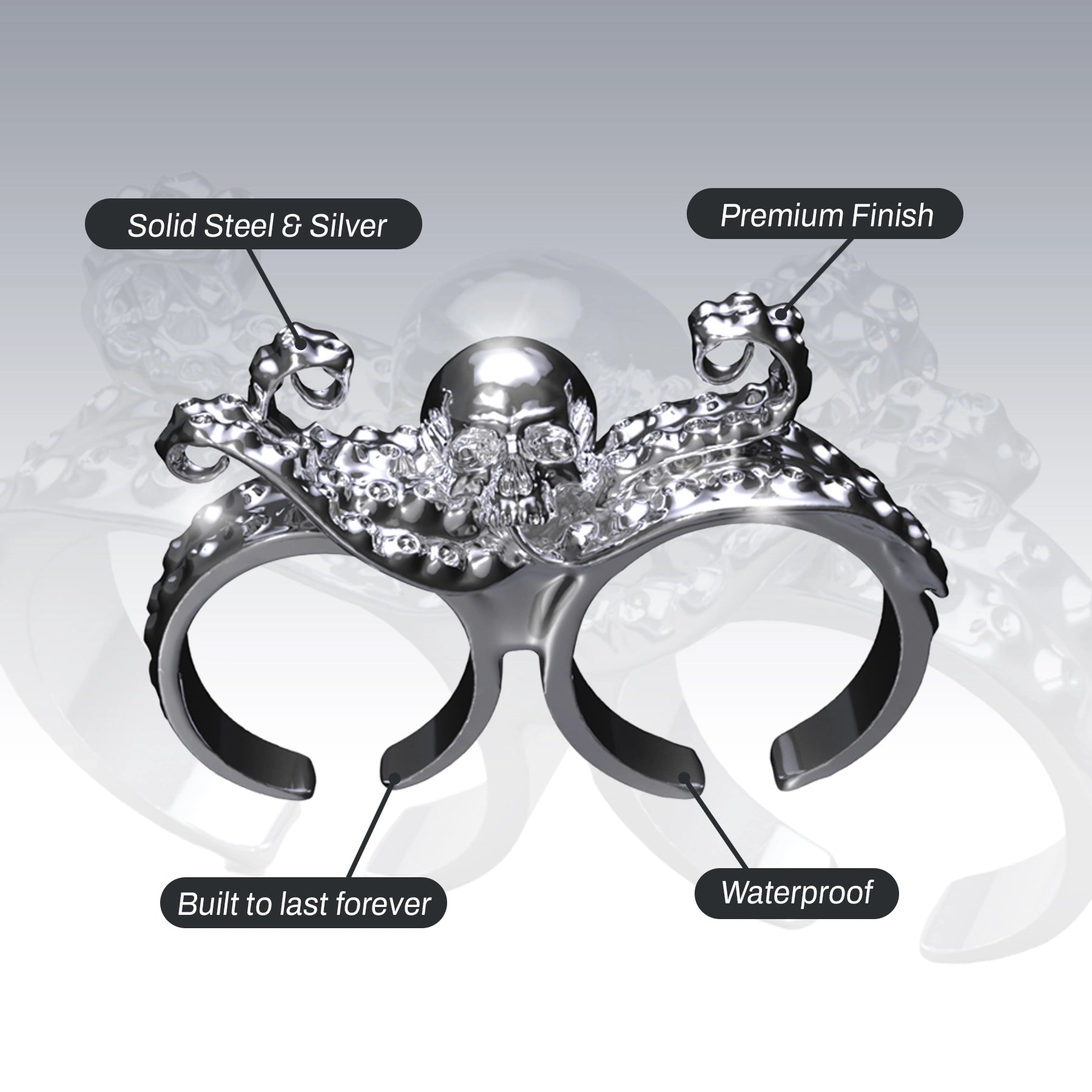 DOUBLE FINGER OCTOSKULL RING
