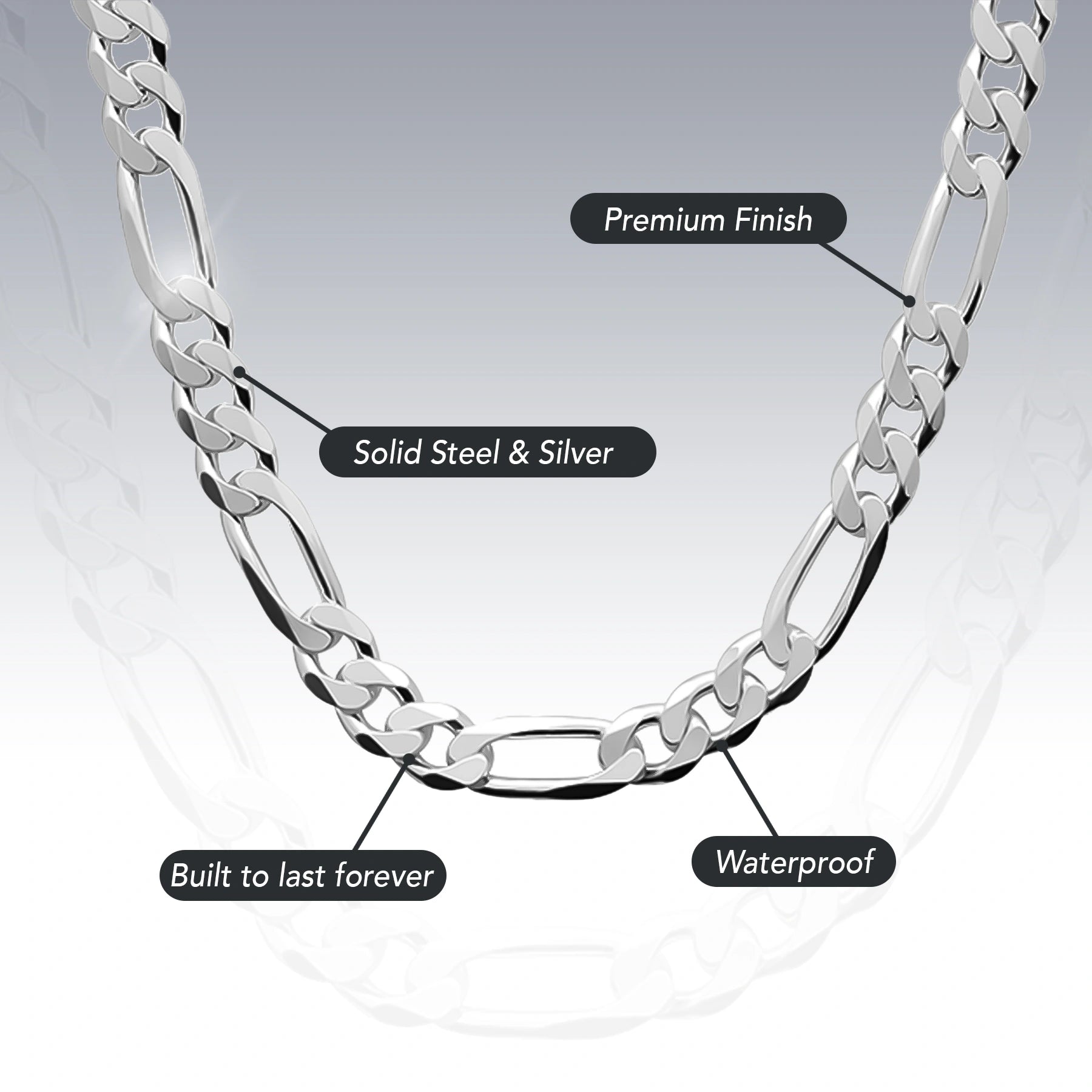 HEAVY SOLID SILVER FIGARO CHAIN