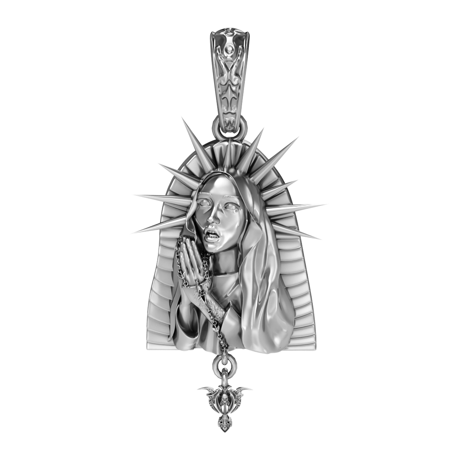 thumbnail image 2 of Stainless Steel 3mm Box Chain Necklace With Virgin Mary Pendant – 18-36 Inch, Silver, 316L 2 of 6