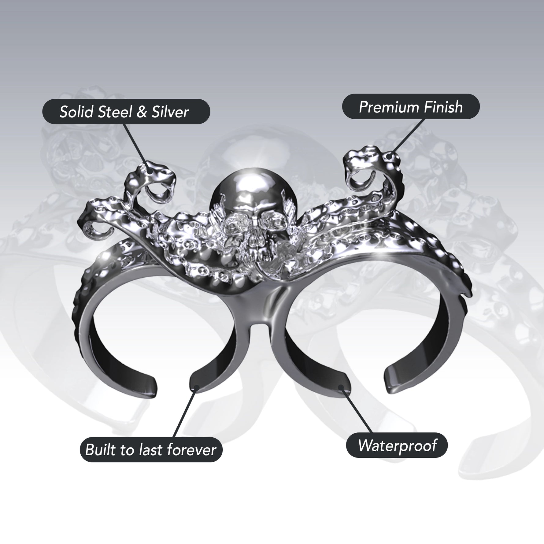 DOUBLE FINGER OCTOSKULL RING