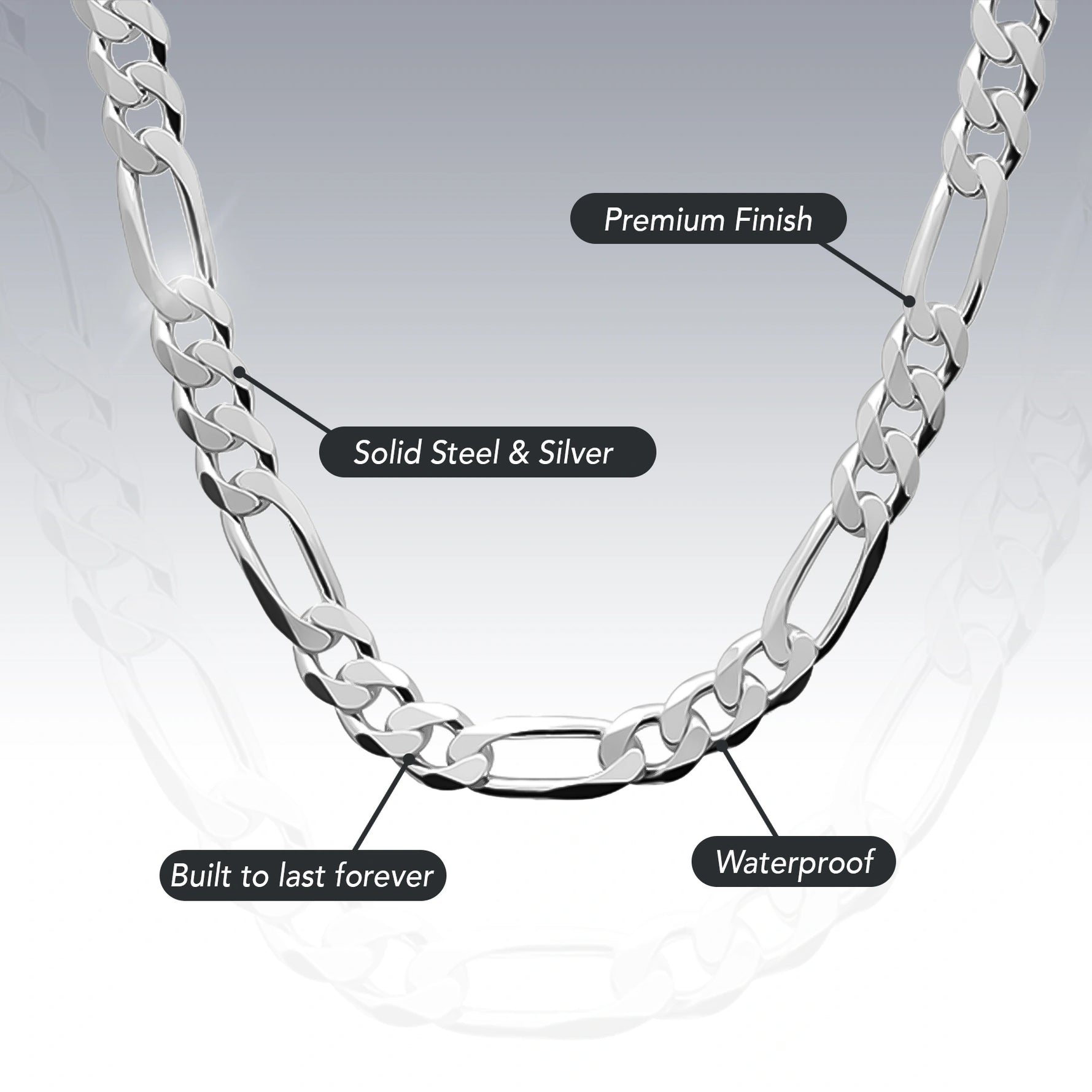 HEAVY SOLID SILVER FIGARO CHAIN