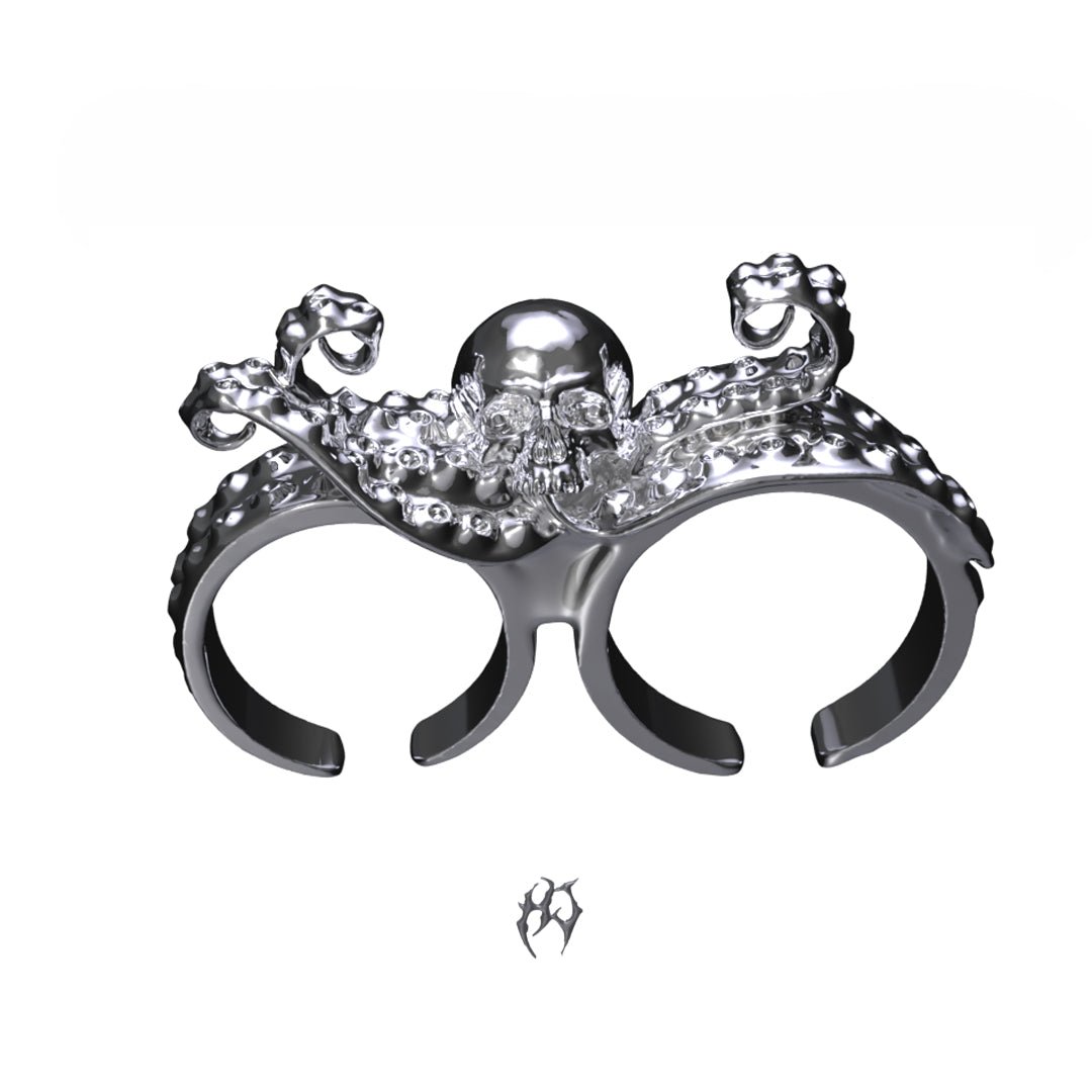 DOUBLE FINGER OCTOSKULL RING - Hard Jewelry™